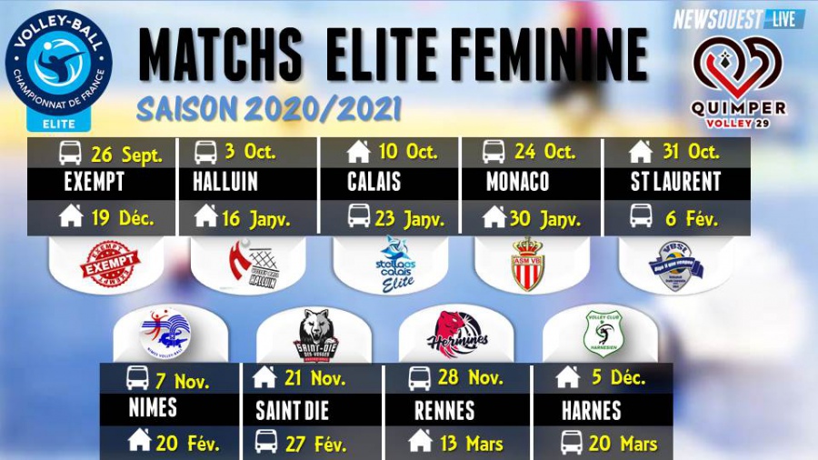 Le calendrier du Championnat Elite Féminin dévoilé - quimper - volley